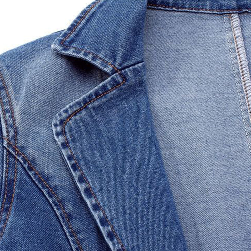 Damen Jeansblazer | Blau | Einfarbig | Knopfverschluss | Locker-Luzern Mode