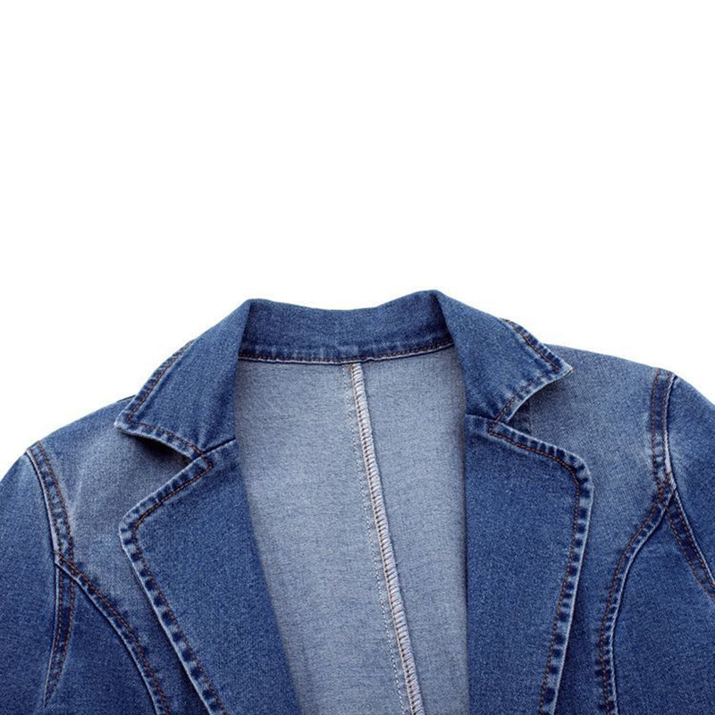 Damen Jeansblazer | Blau | Einfarbig | Knopfverschluss | Locker-Luzern Mode