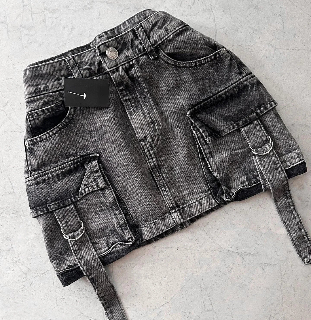 Damen Jeansrock mit Taschen und Gürtel - Modetrend 2023-Luzern Mode
