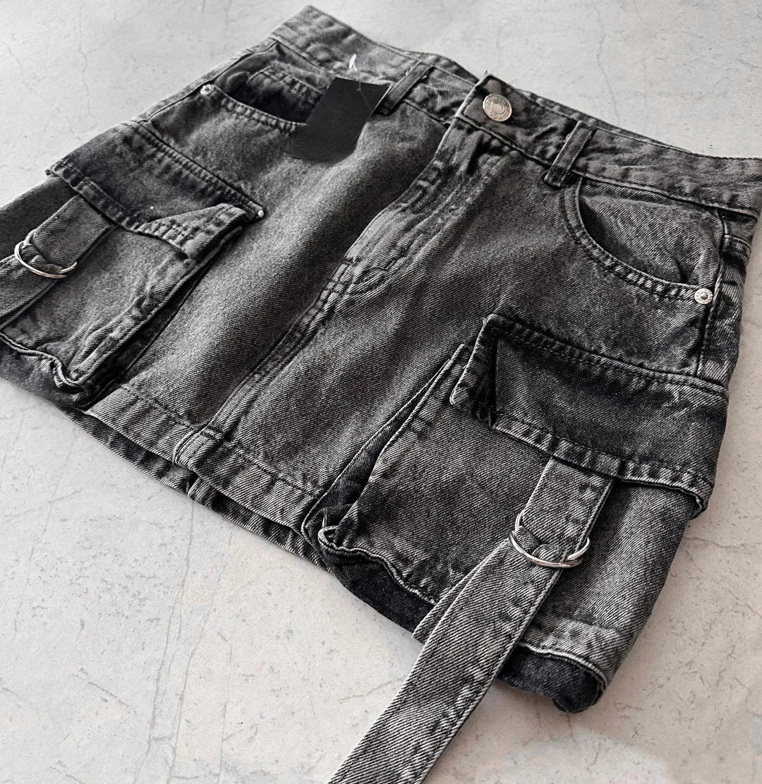 Damen Jeansrock mit Taschen und Gürtel - Modetrend 2023-Luzern Mode