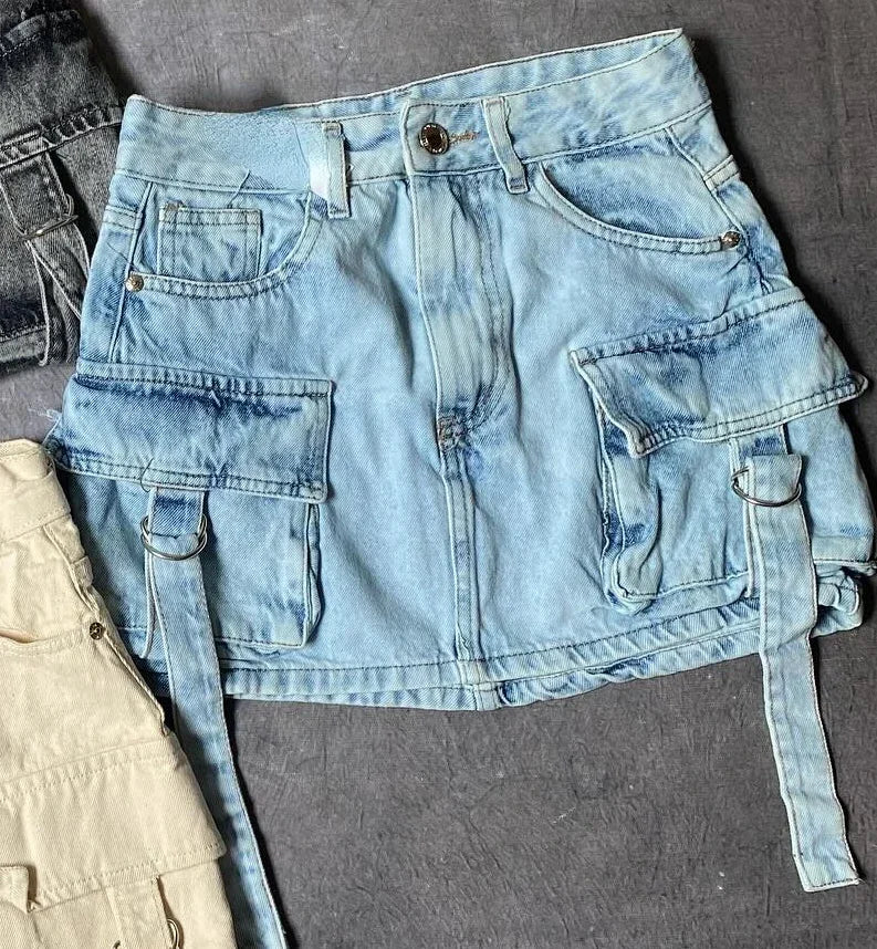 Damen Jeansrock mit Taschen und Gürtel - Modetrend 2023-Luzern Mode