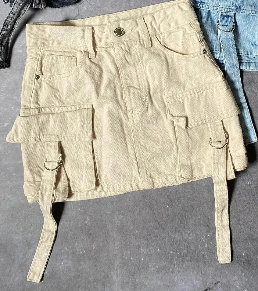 Damen Jeansrock mit Taschen und Gürtel - Modetrend 2023-Luzern Mode