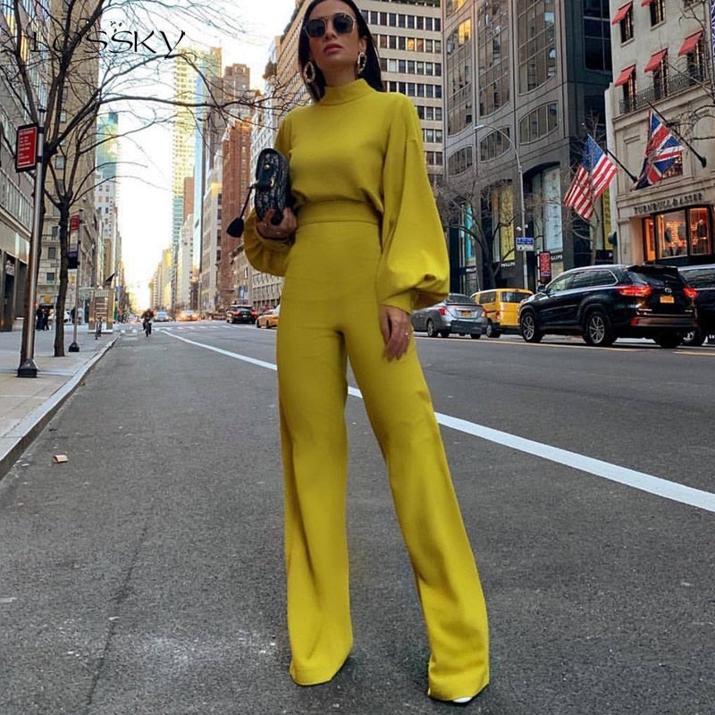 Eleganter Damen Jumpsuit mit Halbkragen für den Alltag-Gelb-S-Luzern Mode