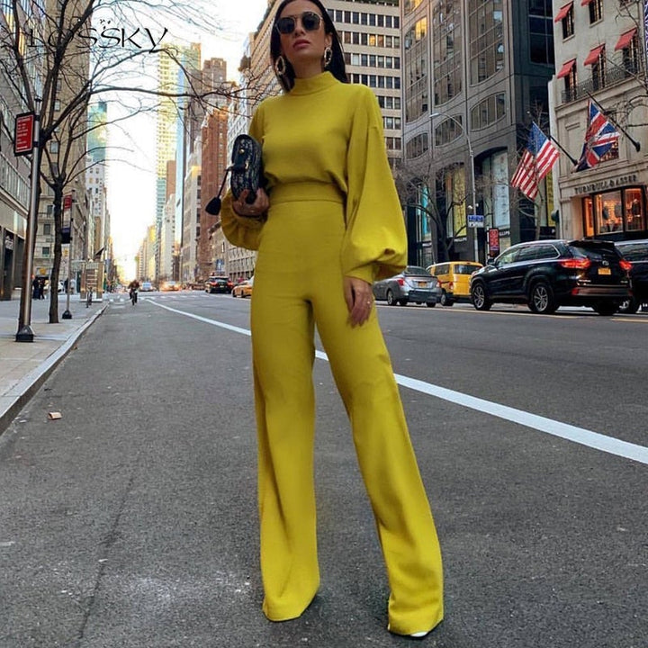 Eleganter Damen Jumpsuit mit Halbkragen für den Alltag-Gelb-S-Luzern Mode