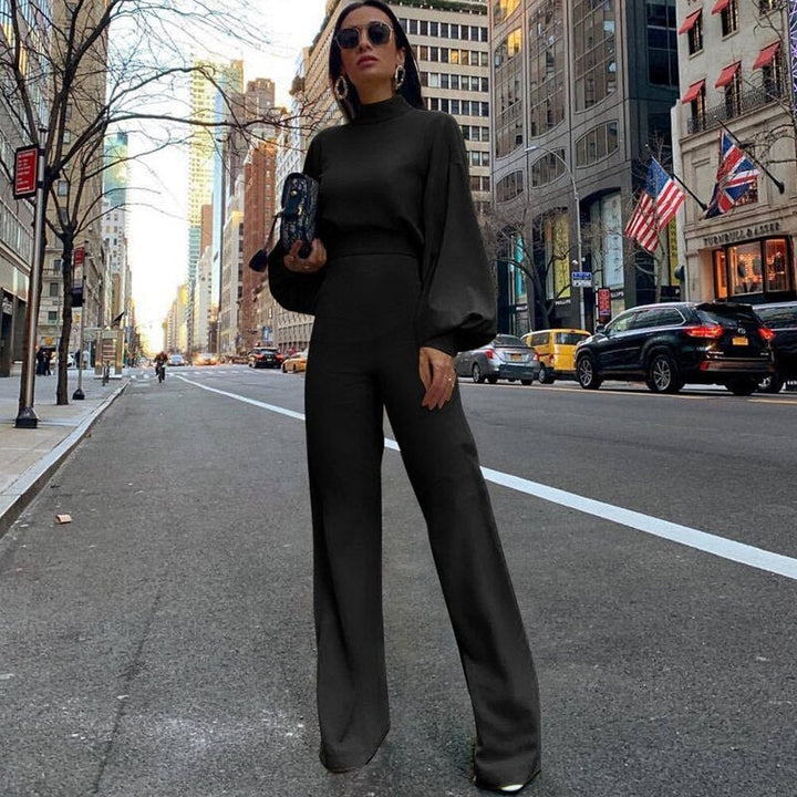 Eleganter Damen Jumpsuit mit Halbkragen für den Alltag-Schwarz-S-Luzern Mode