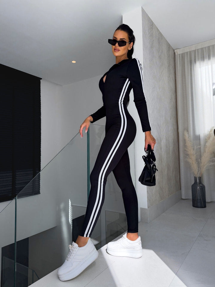 Damen Sportanzug mit Streifen - Fitness & Freizeitmode-Schwarz-S/M-Luzern Mode