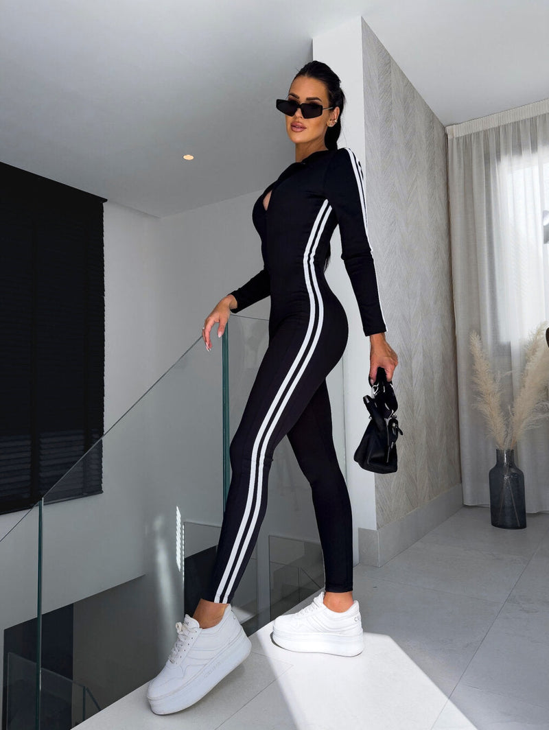 Damen Sportanzug mit Streifen - Fitness & Freizeitmode-Schwarz-S/M-Luzern Mode