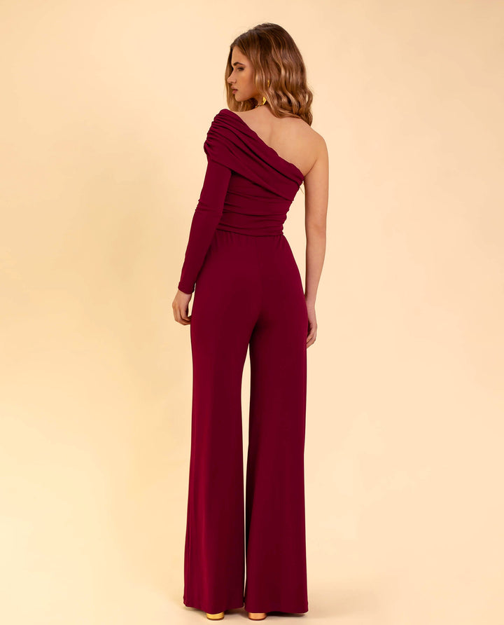 Bordeauxroter Damen-Overall | Kalt-Schulter | Lange Ärmel | Seitenreißverschluss-XS-S-Luzern Mode