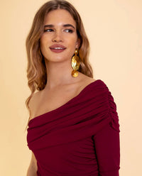 Bordeauxroter Damen-Overall | Kalt-Schulter | Lange Ärmel | Seitenreißverschluss-Luzern Mode