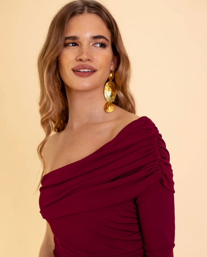 Bordeauxroter Damen-Overall | Kalt-Schulter | Lange Ärmel | Seitenreißverschluss-Luzern Mode