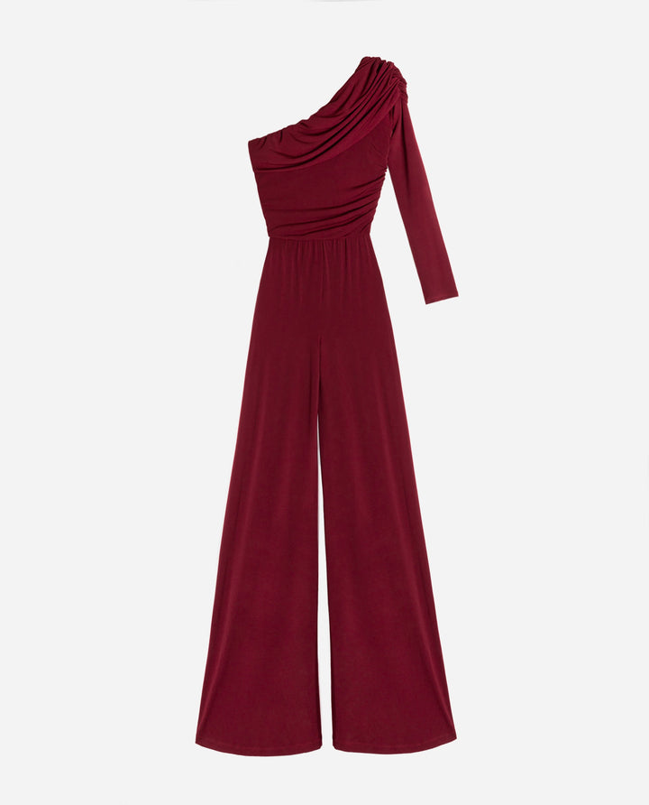 Bordeauxroter Damen-Overall | Kalt-Schulter | Lange Ärmel | Seitenreißverschluss-Luzern Mode