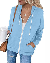 Damen Kapuzenpullover mit Reißverschluss und Taschen-Hellblau-S-Luzern Mode
