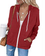 Damen Kapuzenpullover mit Reißverschluss und Taschen-Rot-S-Luzern Mode