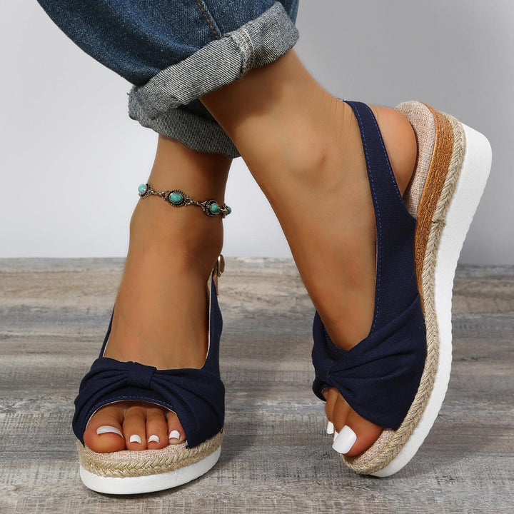 Damen Sandalen mit Keilabsatz und Knöchelriemen-Blau-35-Luzern Mode