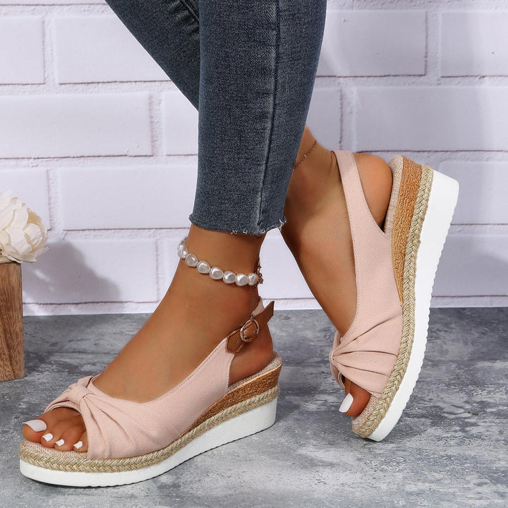 Damen Sandalen mit Keilabsatz und Knöchelriemen-Rosa-35-Luzern Mode