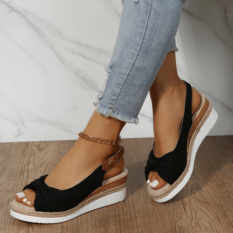 Damen Sandalen mit Keilabsatz und Knöchelriemen-Schwarz-35-Luzern Mode