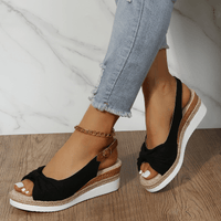 Damen Sandalen mit Keilabsatz und Knöchelriemen-Schwarz-35-Luzern Mode