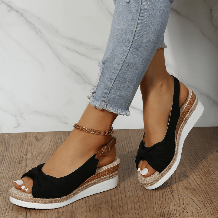 Damen Sandalen mit Keilabsatz und Knöchelriemen-Schwarz-35-Luzern Mode