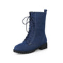 Damen Stiefeletten mit Schnürung für Herbst und Winter-Blau-33-Luzern Mode