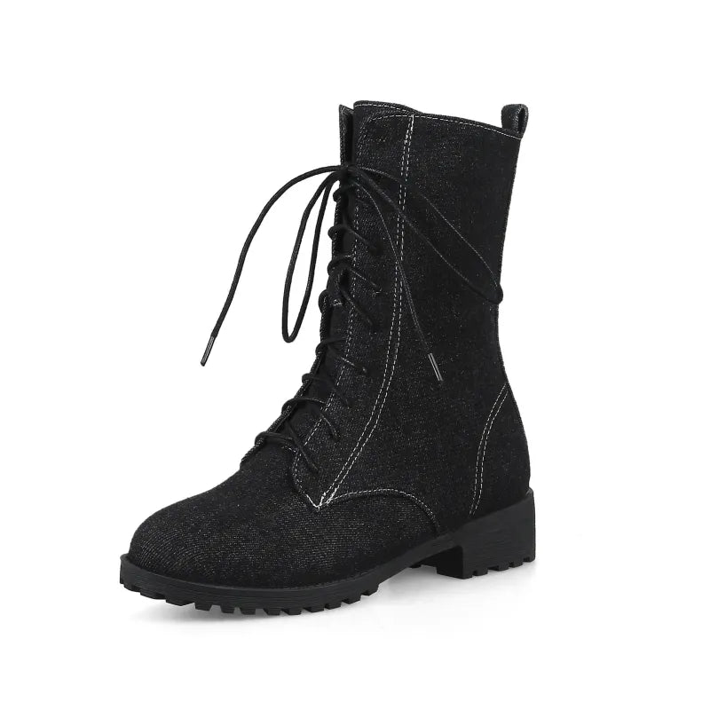 Damen Stiefeletten mit Schnürung für Herbst und Winter-Schwarz-33-Luzern Mode