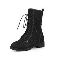 Damen Stiefeletten mit Schnürung für Herbst und Winter-Schwarz-33-Luzern Mode