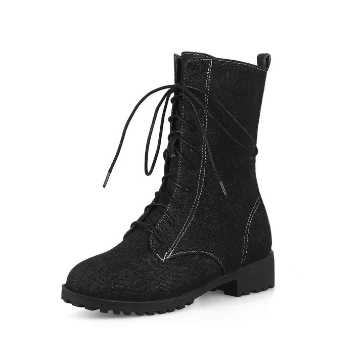 Damen Stiefeletten mit Schnürung für Herbst und Winter-Schwarz-33-Luzern Mode