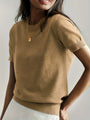 Damen Frühlingspullover | Kurzarm | Einfarbig | Leicht | Locker -Beige-XS-Luzern Mode