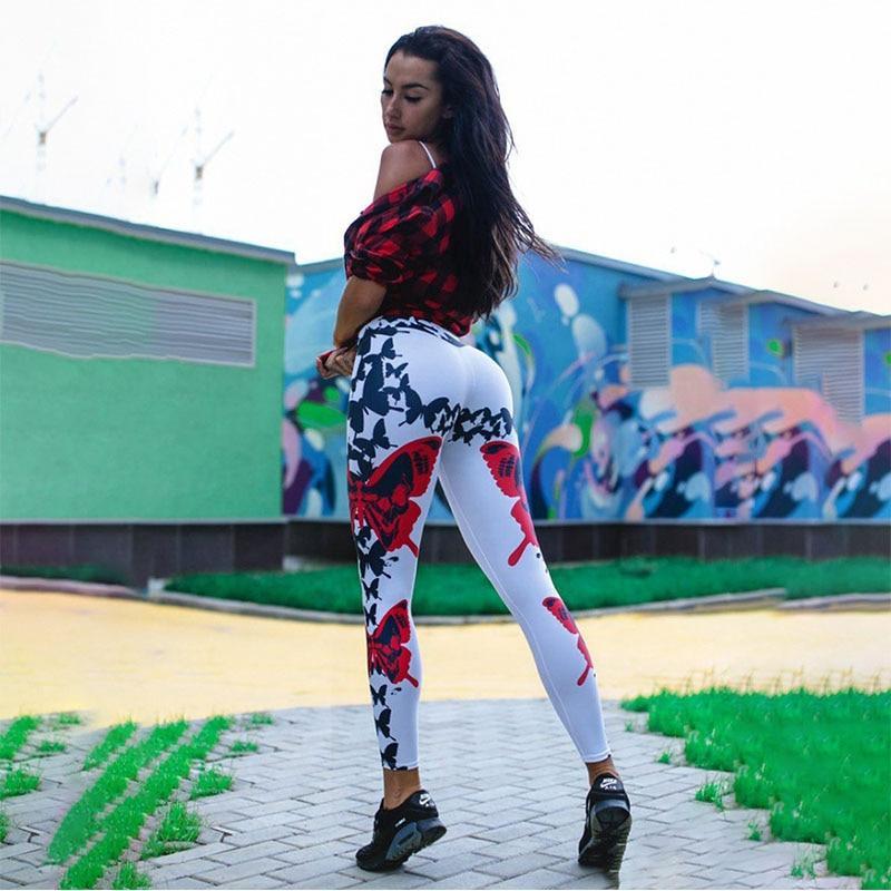 Damen Sport Leggings mit Graffiti Muster für Fitness-Weiß-S-Luzern Mode