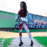 Damen Sport Leggings mit Graffiti Muster für Fitness-Weiß-S-Luzern Mode