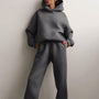 Damen Jogginganzug | 2-teilig | Oversized | Kapuze | Einfarbig | Elastisch-Grau-Luzern Mode