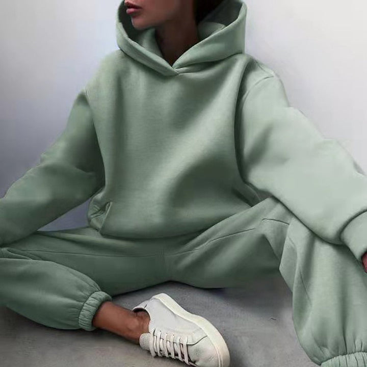 Damen Jogginganzug | 2-teilig | Oversized | Kapuze | Einfarbig | Elastisch-Hellgrün-Luzern Mode