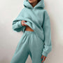 Damen Jogginganzug | 2-teilig | Oversized | Kapuze | Einfarbig | Elastisch-Himmelblau-Luzern Mode