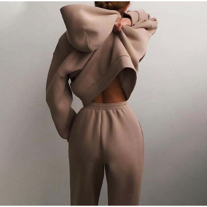 Damen Jogginganzug | 2-teilig | Oversized | Kapuze | Einfarbig | Elastisch-Luzern Mode