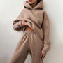 Damen Jogginganzug | 2-teilig | Oversized | Kapuze | Einfarbig | Elastisch-Lichtbraun-Luzern Mode