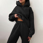 Damen Jogginganzug | 2-teilig | Oversized | Kapuze | Einfarbig | Elastisch-Schwarz-Luzern Mode