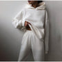 Damen Jogginganzug | 2-teilig | Oversized | Kapuze | Einfarbig | Elastisch-Weiß-Luzern Mode
