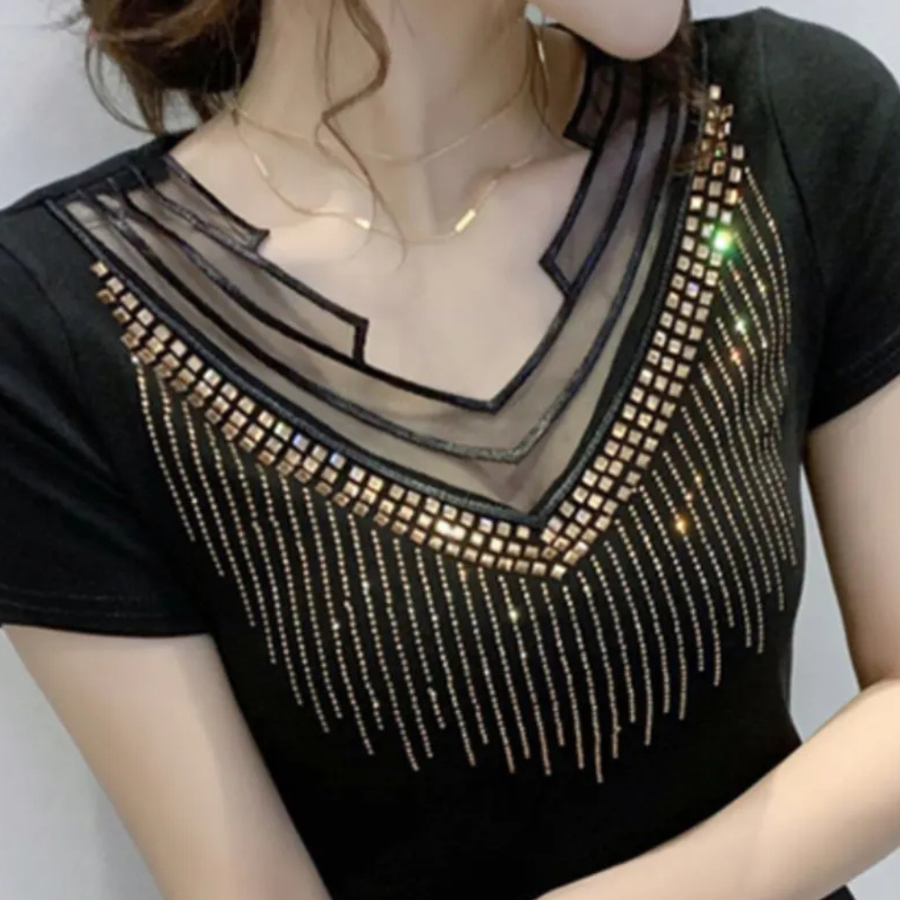 Damen T-Shirt aus Baumwolle mit Rundhalsausschnitt Casual-Luzern Mode