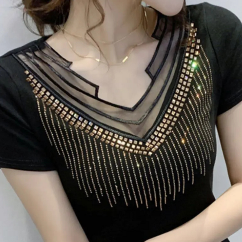 Damen T-Shirt aus Baumwolle mit Rundhalsausschnitt Casual-Luzern Mode