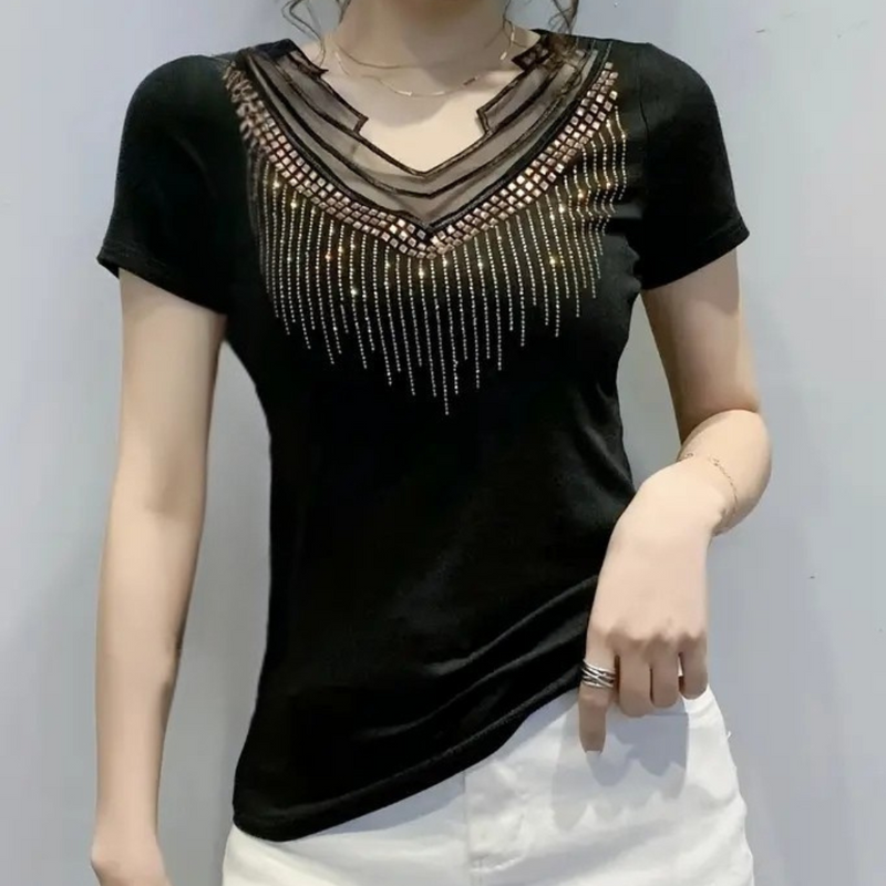 Damen T-Shirt aus Baumwolle mit Rundhalsausschnitt Casual-XS-Luzern Mode