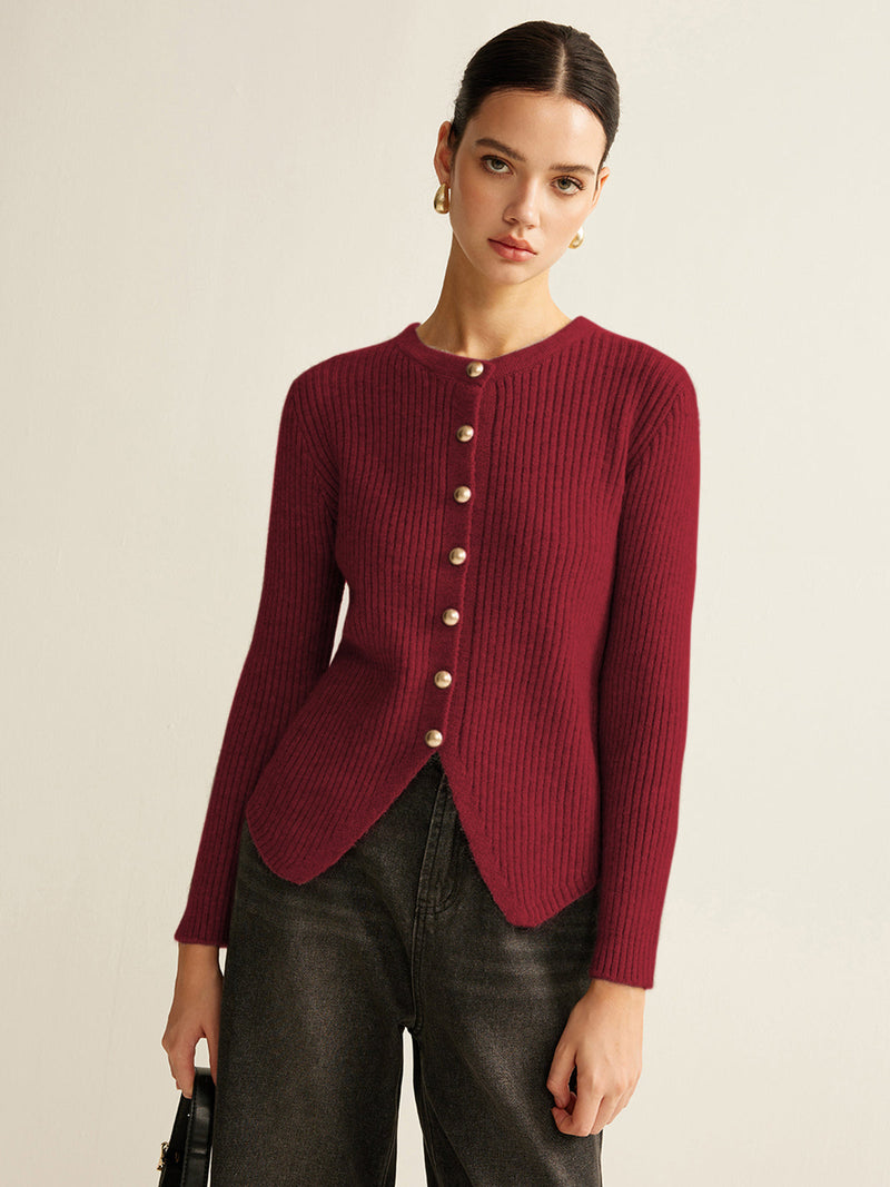 Damen Strickjacke mit Knöpfen - Eleganter Cardigan Look-Bordeaux-XS-Luzern Mode