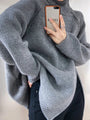 Damen Strickpullover mit Reißverschluss und Handtasche-Grau-One Size-Luzern Mode