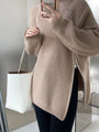 Damen Strickpullover mit Reißverschluss und Handtasche-Khaki-One Size-Luzern Mode