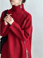 Damen Strickpullover mit Reißverschluss und Handtasche-Rot-One Size-Luzern Mode