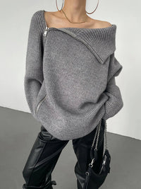 Damen Strickpullover mit Reißverschluss und Handtasche-Luzern Mode