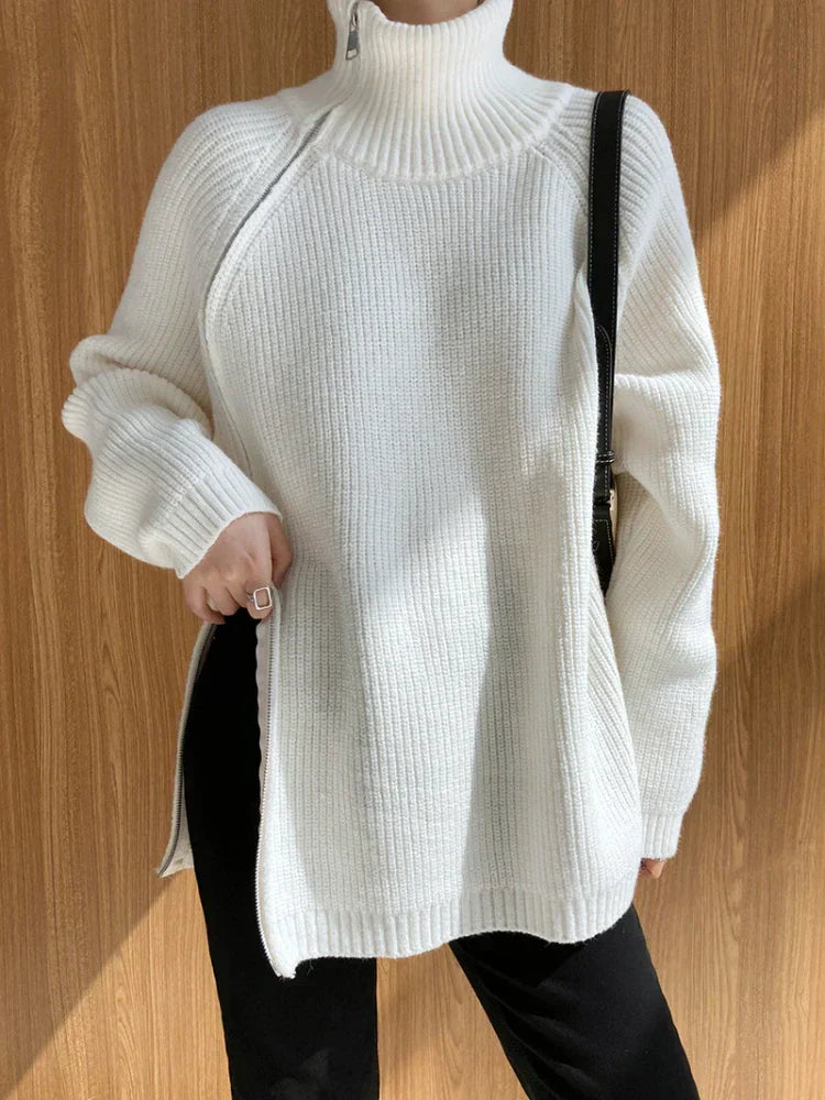 Damen Strickpullover mit Reißverschluss und Handtasche-Luzern Mode