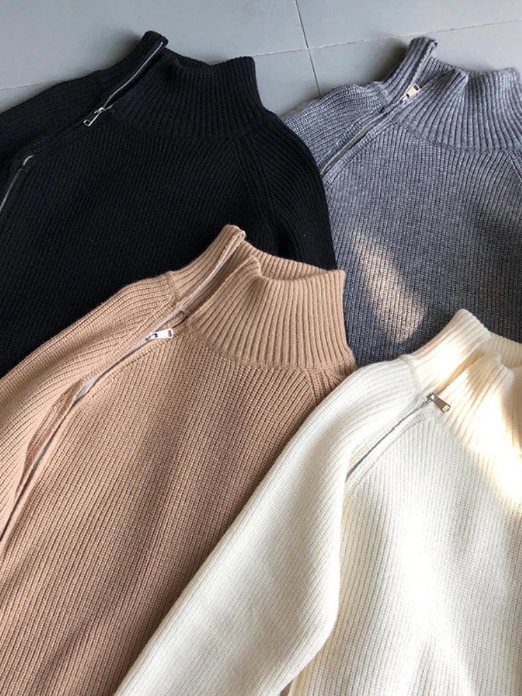 Damen Strickpullover mit Reißverschluss und Handtasche-Luzern Mode