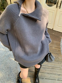 Damen Strickpullover mit Reißverschluss und Handtasche-Luzern Mode