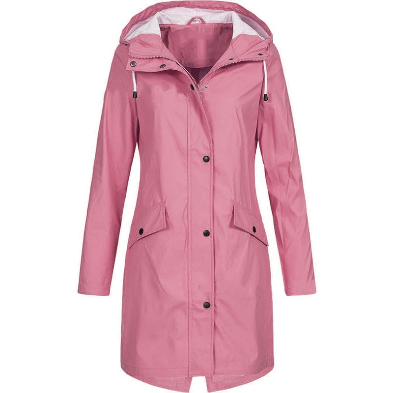 Wasserdichter Damen Regenmantel mit Kapuze und Taschen-Rosa-XS-Luzern Mode