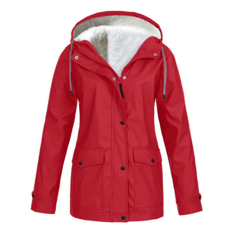 Damen Wasserdichte Jacke mit Kapuze für Outdoor-Aktivitäten-Rot-S-Luzern Mode