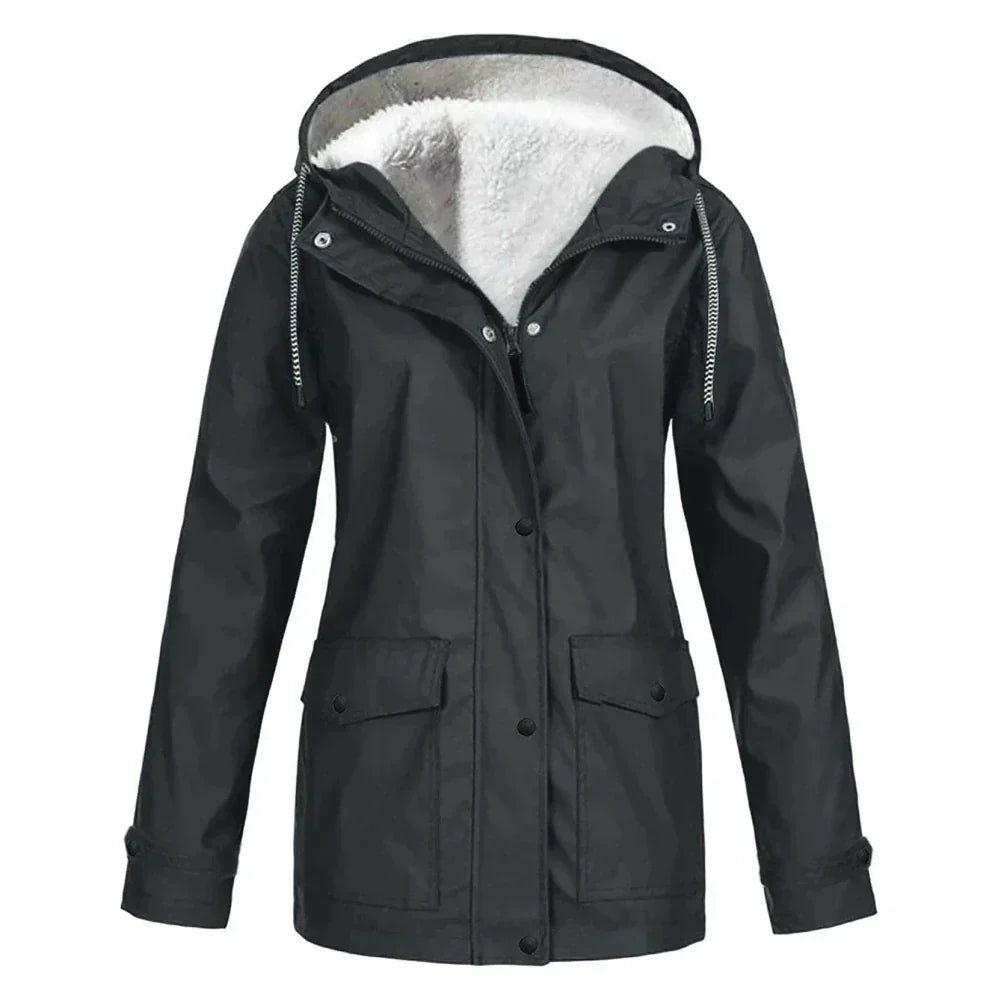 Damen Wasserdichte Jacke mit Kapuze für Outdoor-Aktivitäten-Schwarz-S-Luzern Mode